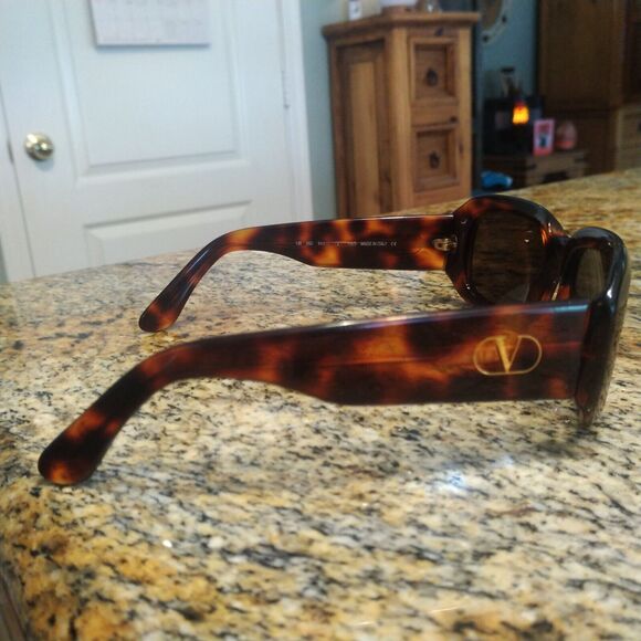 VALENTINO Tortoise Brown Gold Sunglasses Square Made in Italy - Picture 3 of 10